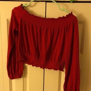 Red Off the Shoulder Crop Too